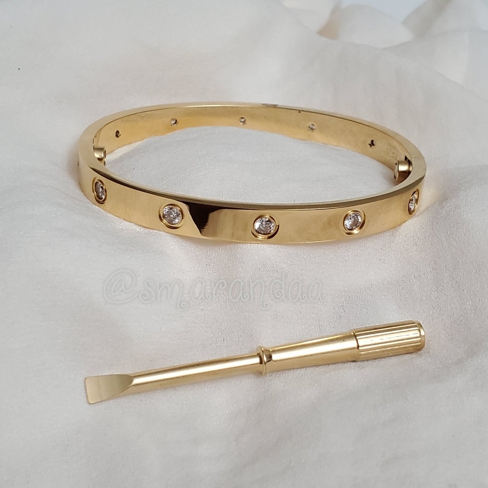 Screw bangle screwdriver bracelet gold plated Zirconia stones